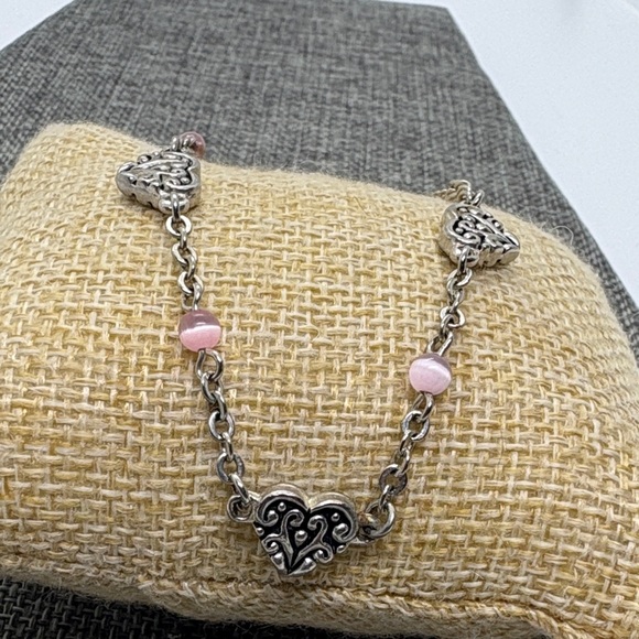 Brighton Jewelry - Brighton Heart Bracelet with Pink Cat Eye Beads